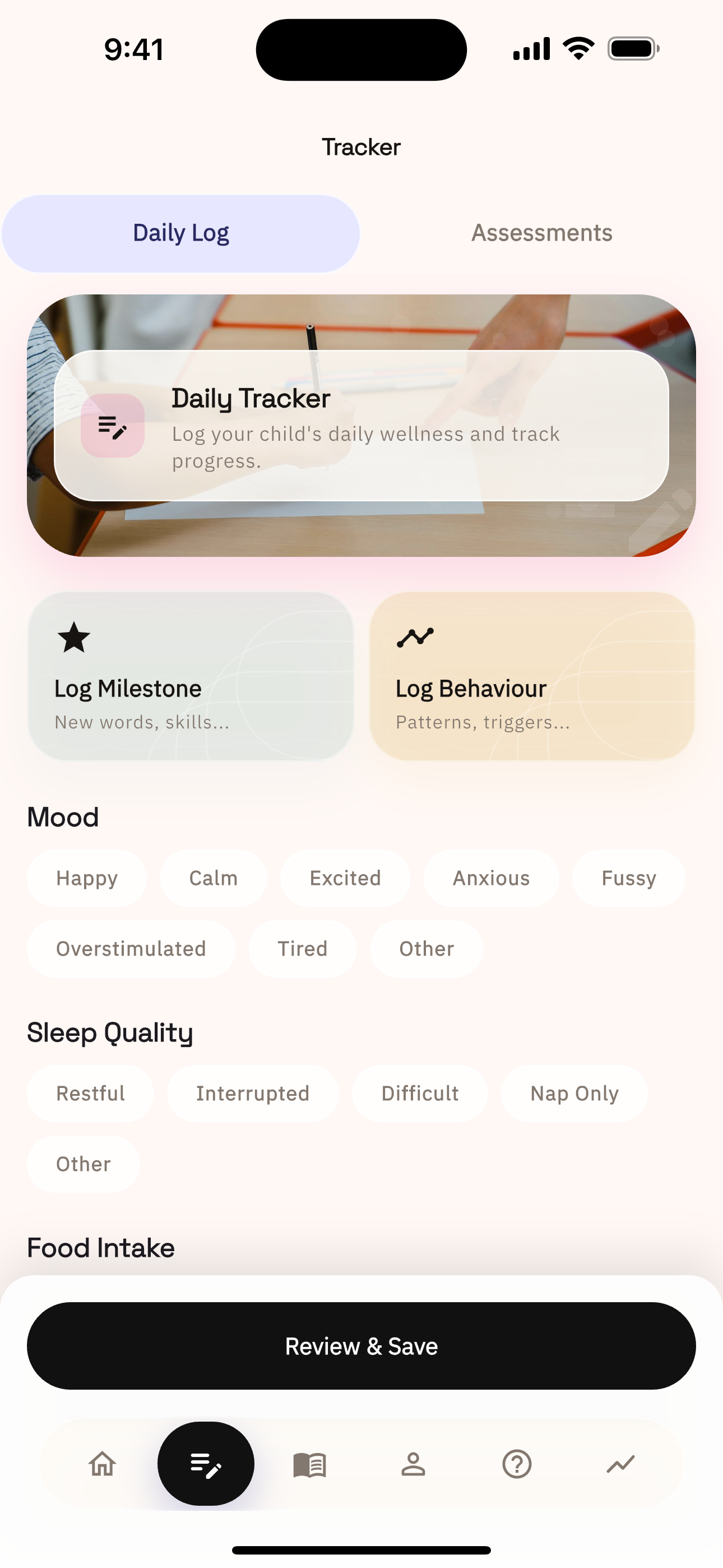Nurtoora daily tracker screen