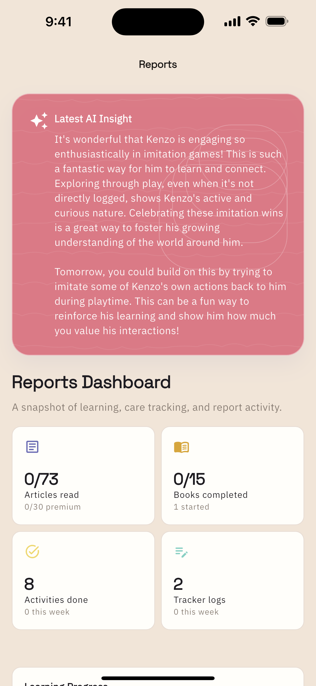 Nurtoora reports and AI insights screen